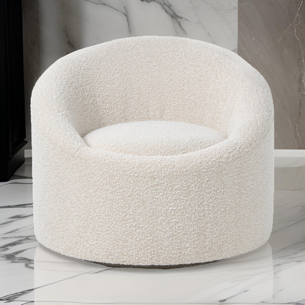 Benjara Cid Rony 33 Inch Swivel Accent Chair, Beige Polyester, Wood Base