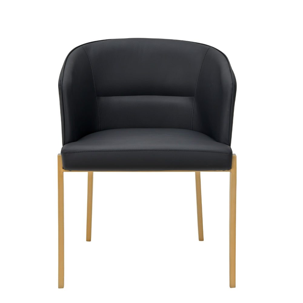 Benjara Cid Ravi 23 Inch Dining Chair, Dark Gray Faux Leather, Brass Steel Legs
