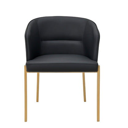 Benjara Cid Ravi 23 Inch Dining Chair, Dark Gray Faux Leather, Brass Steel Legs