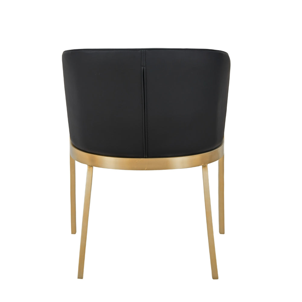 Benjara Cid Ravi 23 Inch Dining Chair, Dark Gray Faux Leather, Brass Steel Legs