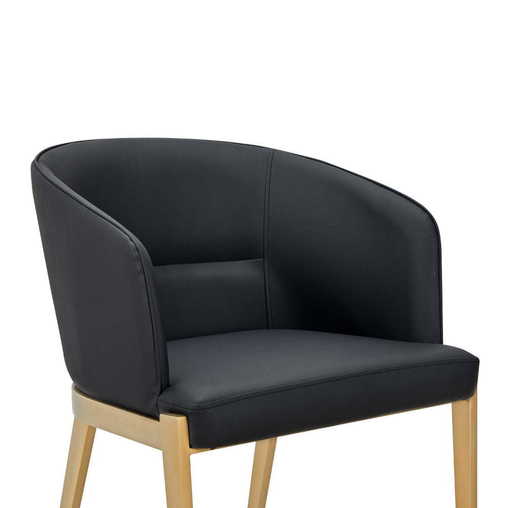 Benjara Cid Ravi 23 Inch Dining Chair, Dark Gray Faux Leather, Brass Steel Legs