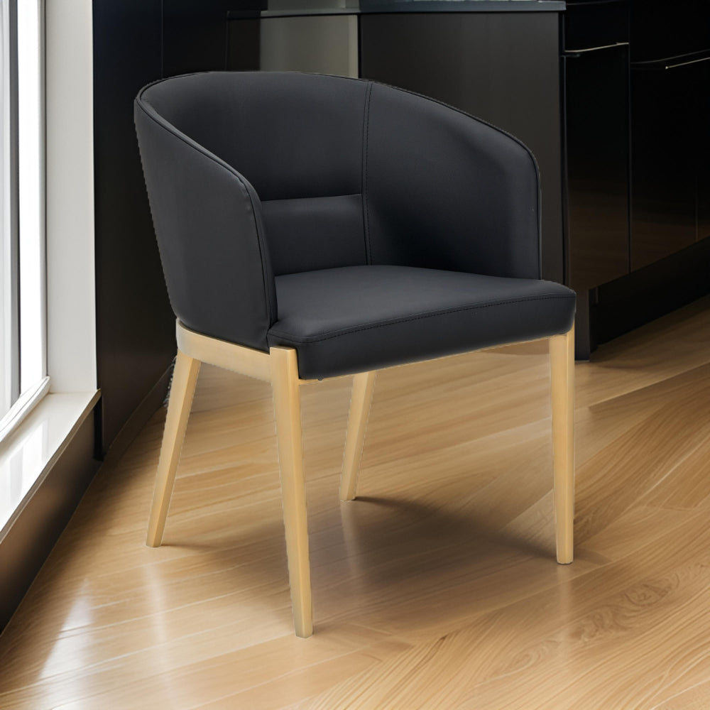 Benjara Cid Ravi 23 Inch Dining Chair, Dark Gray Faux Leather, Brass Steel Legs