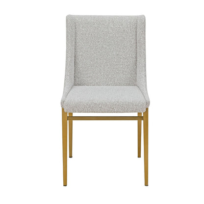 Benjara Cid Kinn 19 Inch Dining Chair Set of 2, Light Gray Polyester, Brass Steel