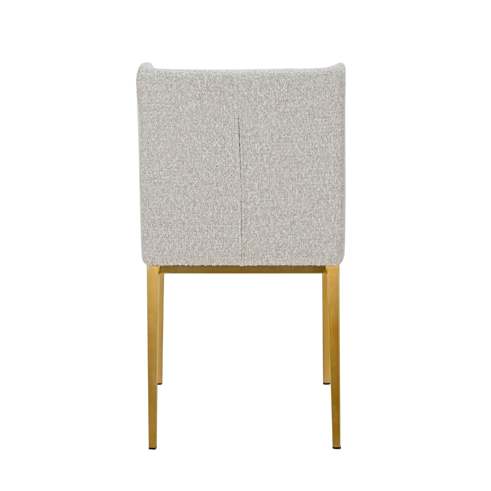 Benjara Cid Kinn 19 Inch Dining Chair Set of 2, Light Gray Polyester, Brass Steel