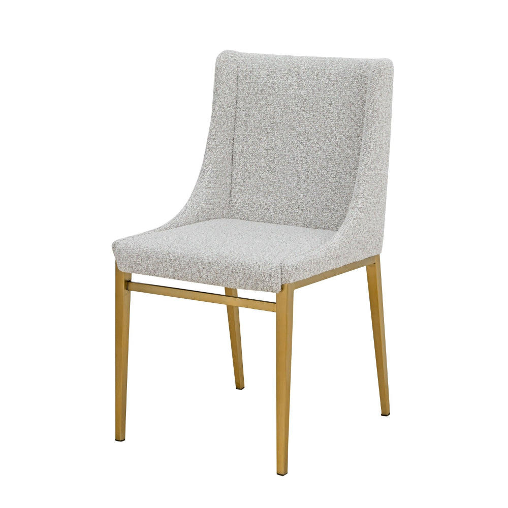Benjara Cid Kinn 19 Inch Dining Chair Set of 2, Light Gray Polyester, Brass Steel