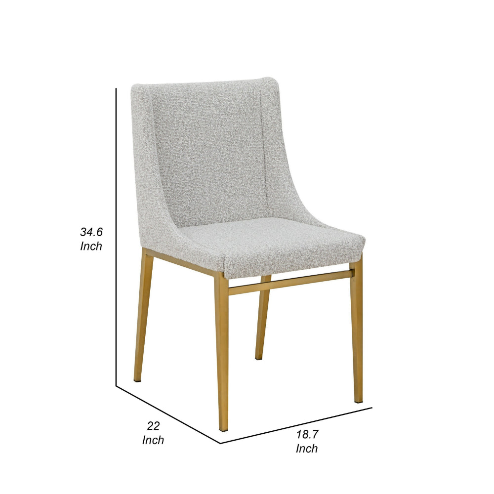 Benjara Cid Kinn 19 Inch Dining Chair Set of 2, Light Gray Polyester, Brass Steel