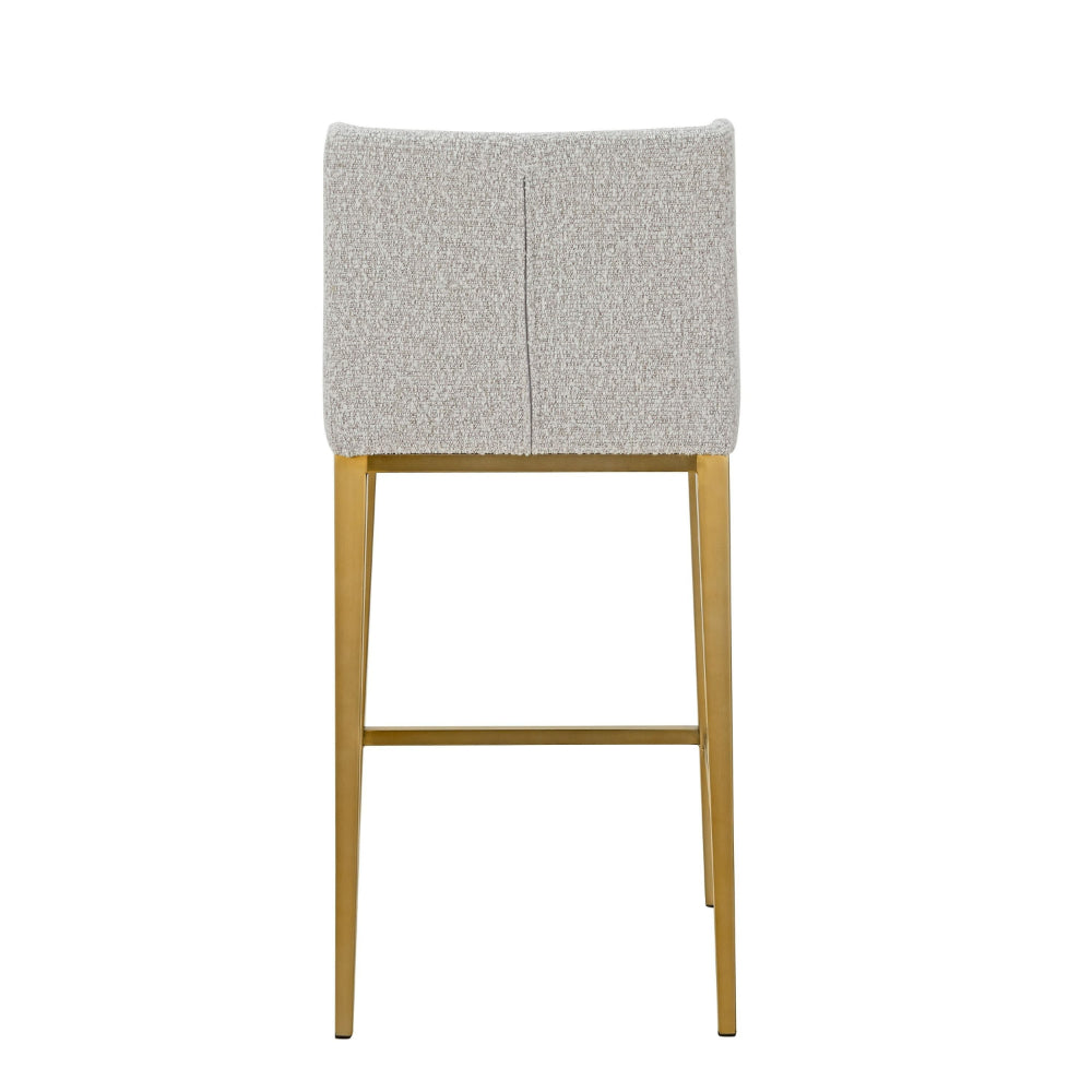 Benjara Cid Kinn Counter Stool Chair Set of 2, Light Gray Polyester, Brass Steel
