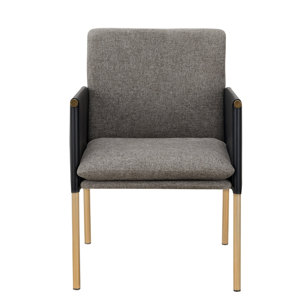 Benjara Cid Dorie 22 Inch Dining Chair, Dark Gray Faux Leather, Brass Steel Legs