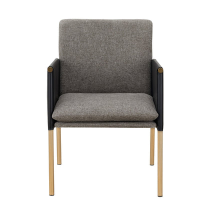 Benjara Cid Dorie 22 Inch Dining Chair, Dark Gray Faux Leather, Brass Steel Legs