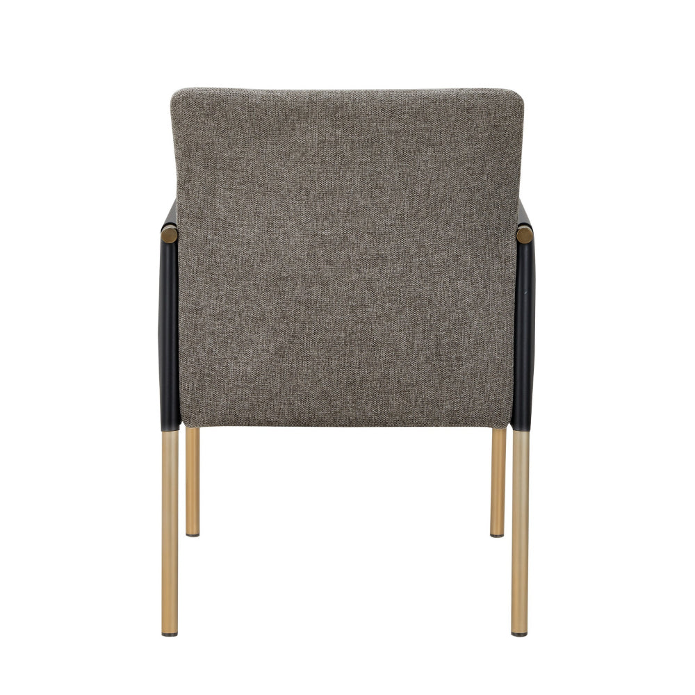 Benjara Cid Dorie 22 Inch Dining Chair, Dark Gray Faux Leather, Brass Steel Legs