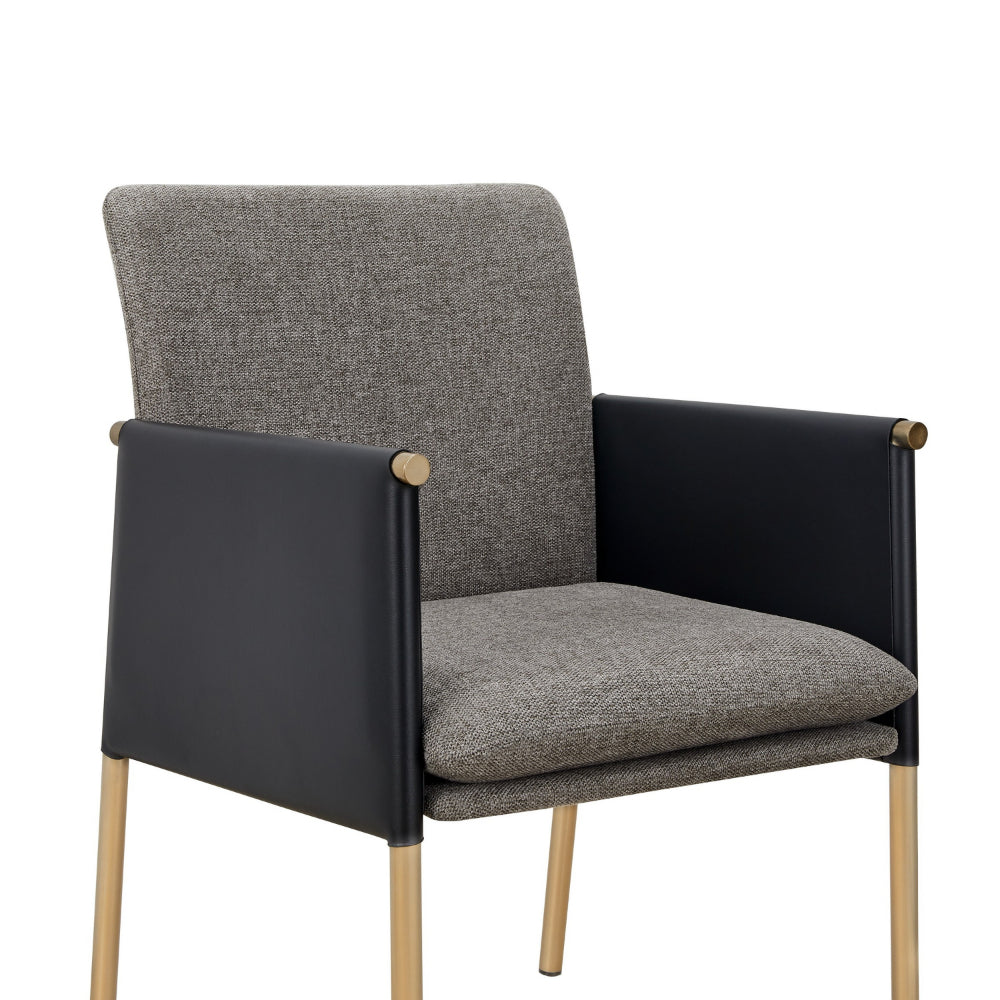 Benjara Cid Dorie 22 Inch Dining Chair, Dark Gray Faux Leather, Brass Steel Legs