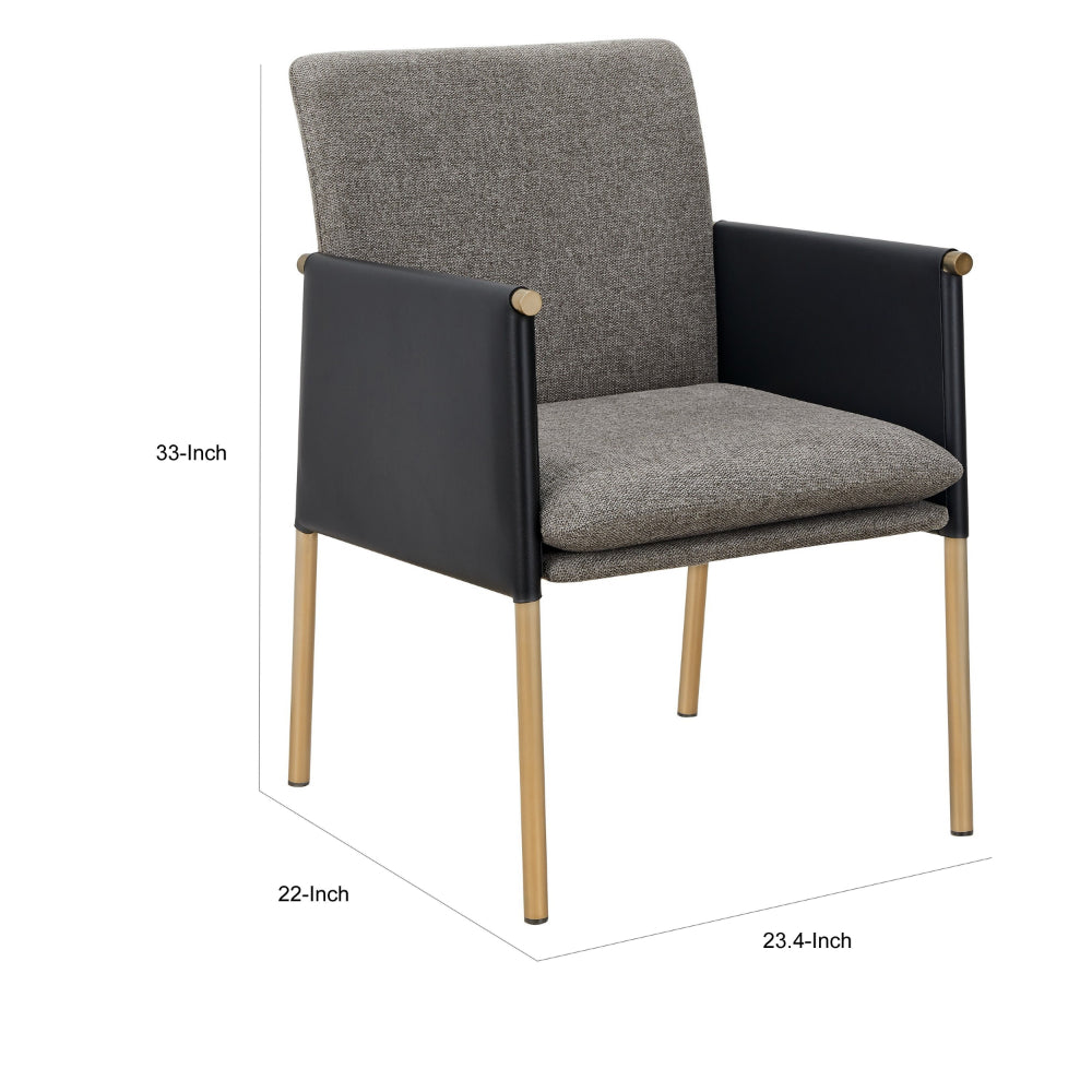 Benjara Cid Dorie 22 Inch Dining Chair, Dark Gray Faux Leather, Brass Steel Legs