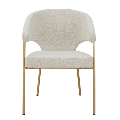 Benjara Cid Kasa 23 Inch Dining Chair, Light Gray Polyester, Brass Stainless Steel