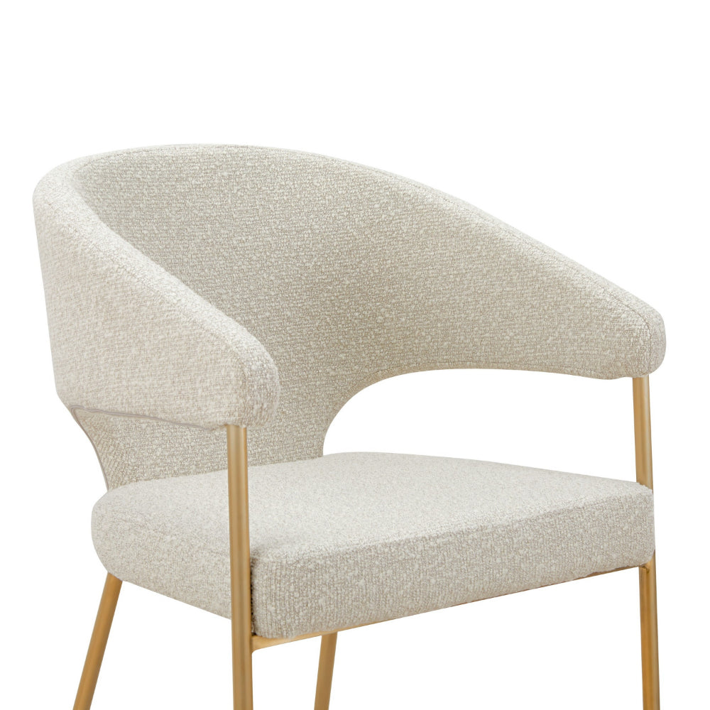 Benjara Cid Kasa 23 Inch Dining Chair, Light Gray Polyester, Brass Stainless Steel