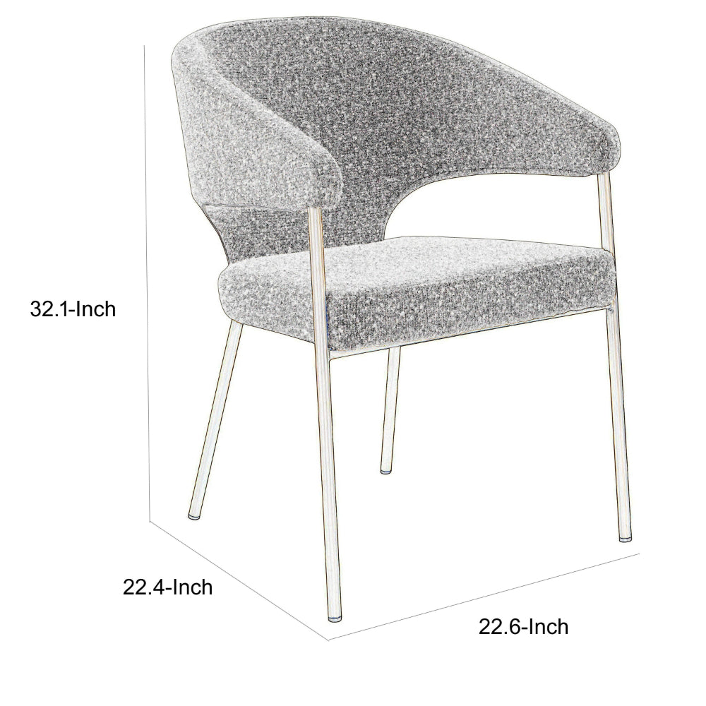 Benjara Cid Kasa 23 Inch Dining Chair, Light Gray Polyester, Brass Stainless Steel