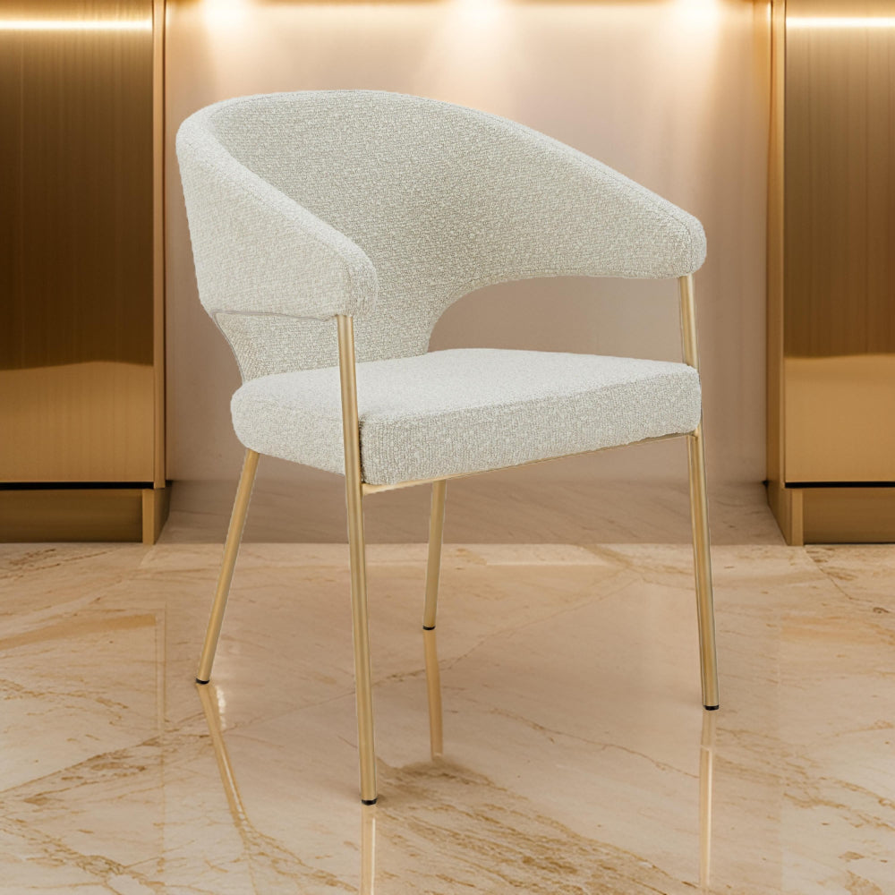 Benjara Cid Kasa 23 Inch Dining Chair, Light Gray Polyester, Brass Stainless Steel