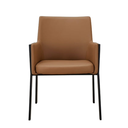 Benjara Cid Lizz 24 Inch Dining Chair, Faux Leather, Black Steel Legs, Wood Frame