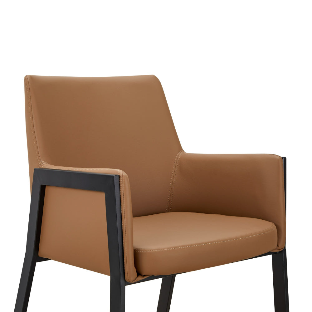 Benjara Cid Lizz 24 Inch Dining Chair, Faux Leather, Black Steel Legs, Wood Frame