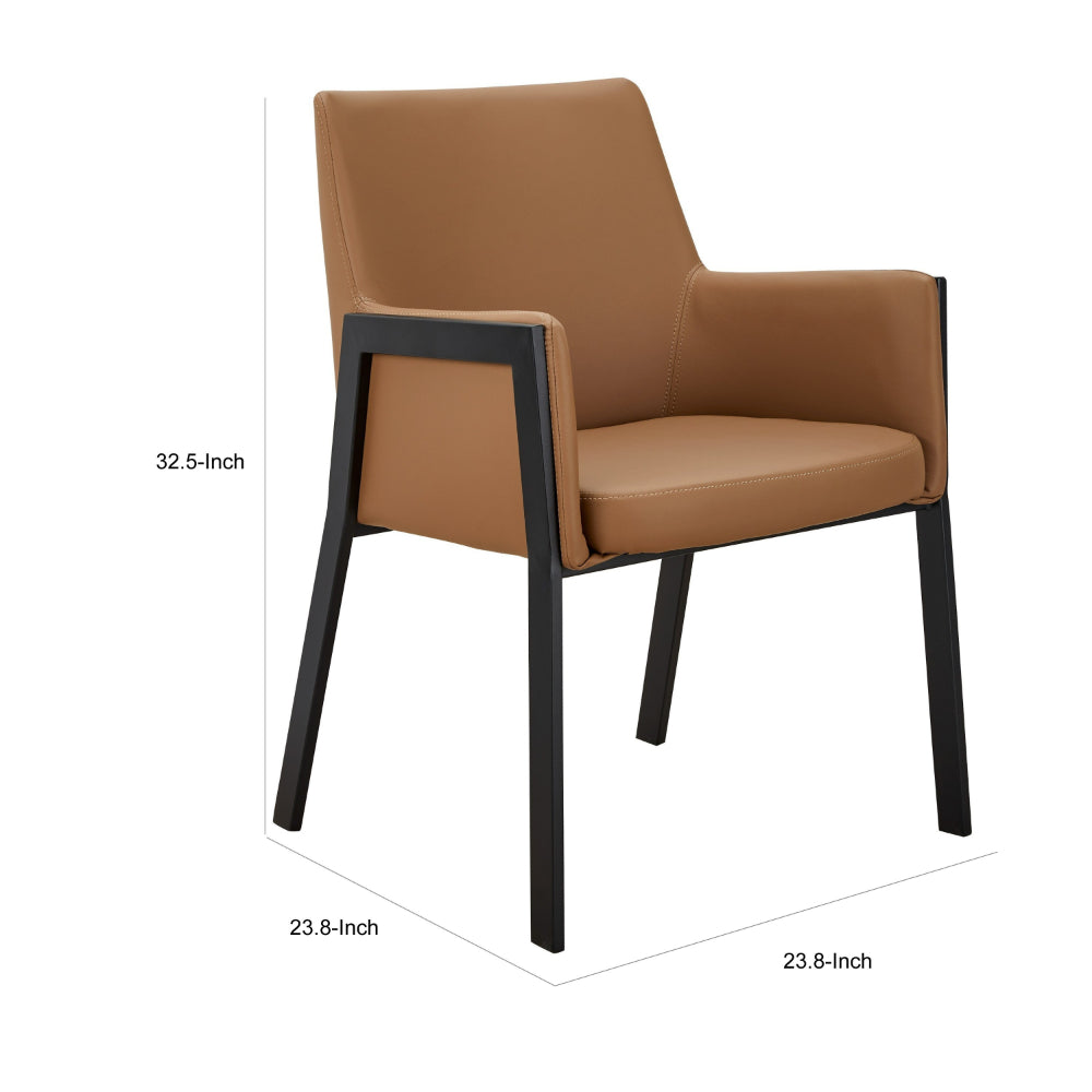 Benjara Cid Lizz 24 Inch Dining Chair, Faux Leather, Black Steel Legs, Wood Frame