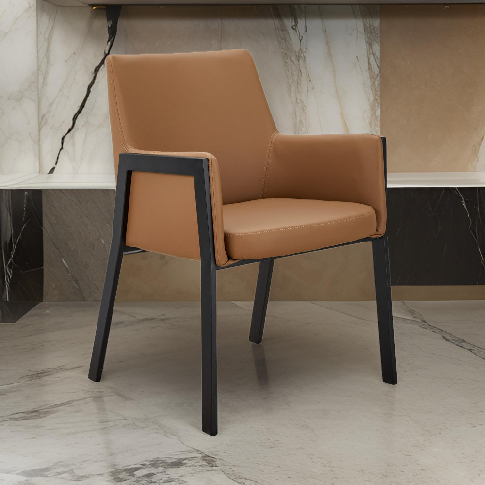 Benjara Cid Lizz 24 Inch Dining Chair, Faux Leather, Black Steel Legs, Wood Frame