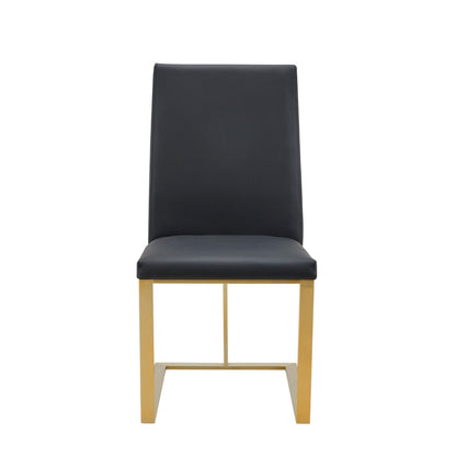 Benjara Cid Anki 19 Inch Dining Chair, Dark Gray Faux Leather, Brass Steel Finish