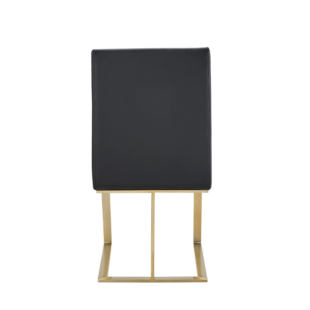 Benjara Cid Anki 19 Inch Dining Chair, Dark Gray Faux Leather, Brass Steel Finish