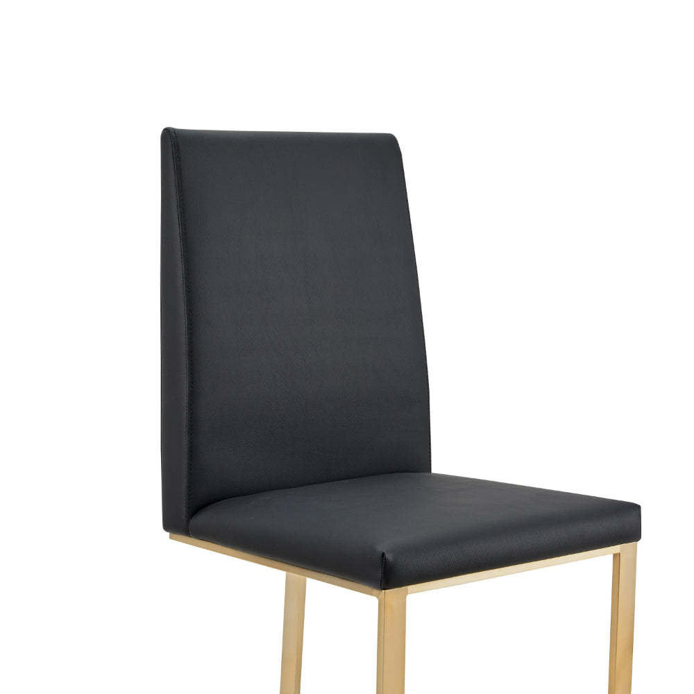 Benjara Cid Anki 19 Inch Dining Chair, Dark Gray Faux Leather, Brass Steel Finish