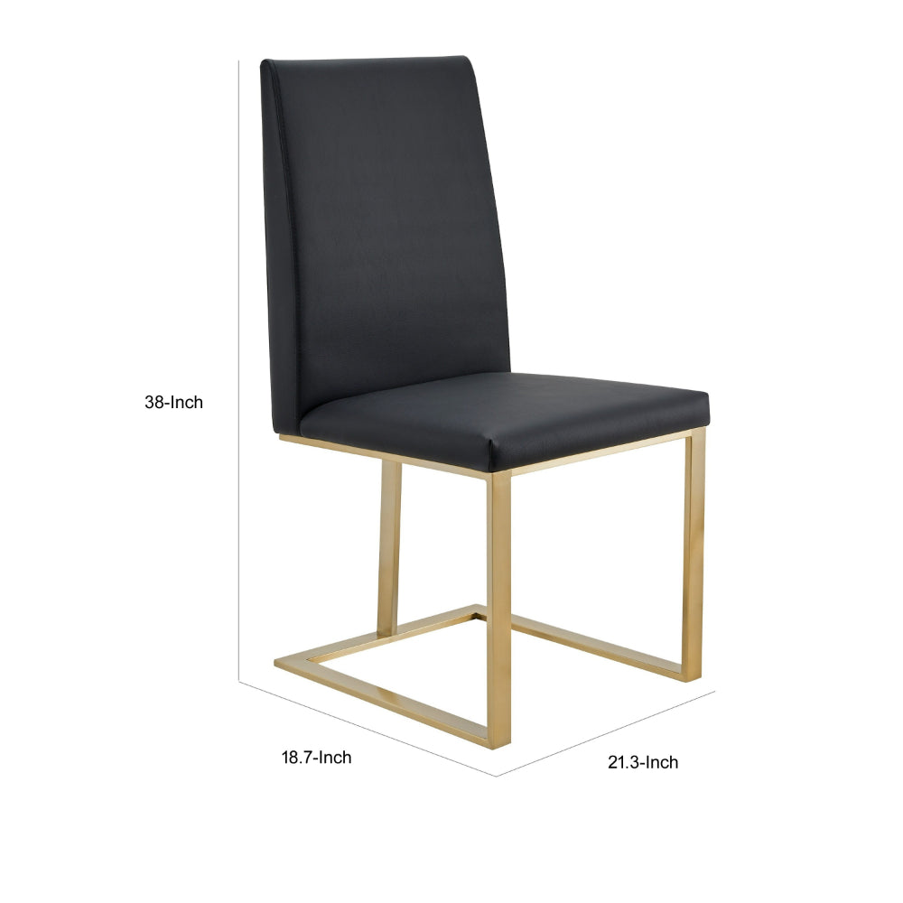 Benjara Cid Anki 19 Inch Dining Chair, Dark Gray Faux Leather, Brass Steel Finish