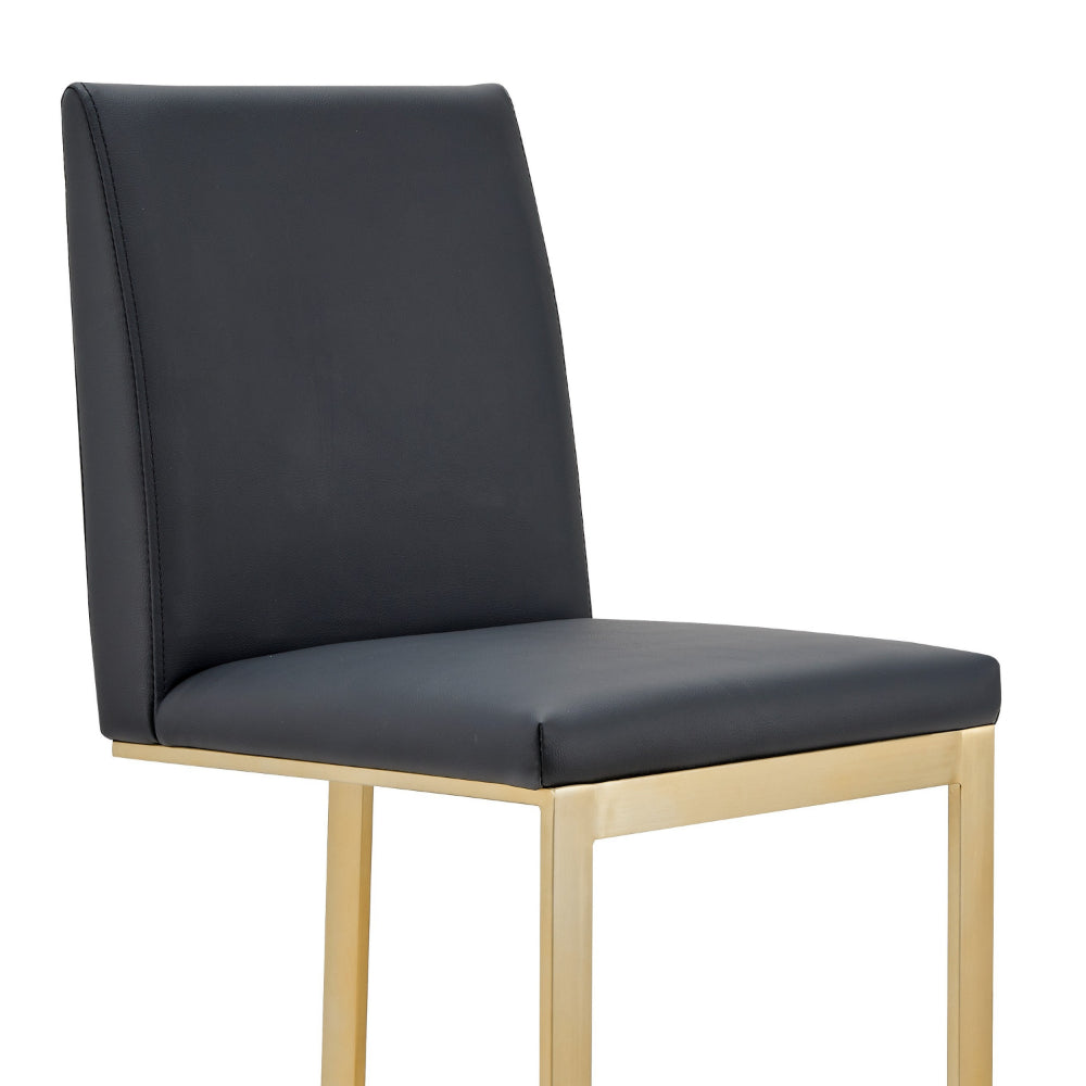 Benjara Cid Anki Counter Stool Chair, Dark Gray Faux Leather, Brass Stainless Steel