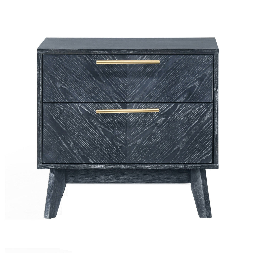 Benjara Cid Coy 23 Inch Nightstand, 2 Drawers with Gold Metal Handles, Ash Gray