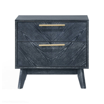 Benjara Cid Coy 23 Inch Nightstand, 2 Drawers with Gold Metal Handles, Ash Gray