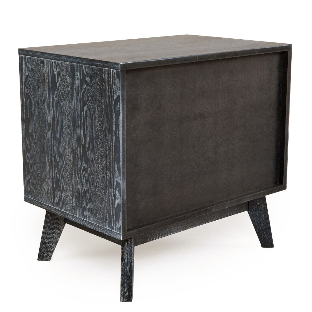 Benjara Cid Coy 23 Inch Nightstand, 2 Drawers with Gold Metal Handles, Ash Gray