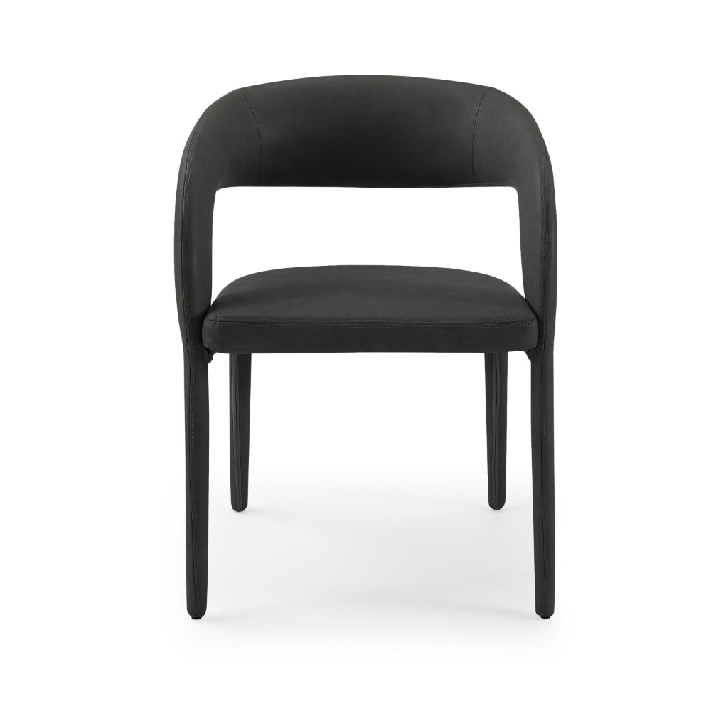 Benjara Cid Taya 24 Inch Dining Chair, Open Back, Cushioned Black Faux Leather
