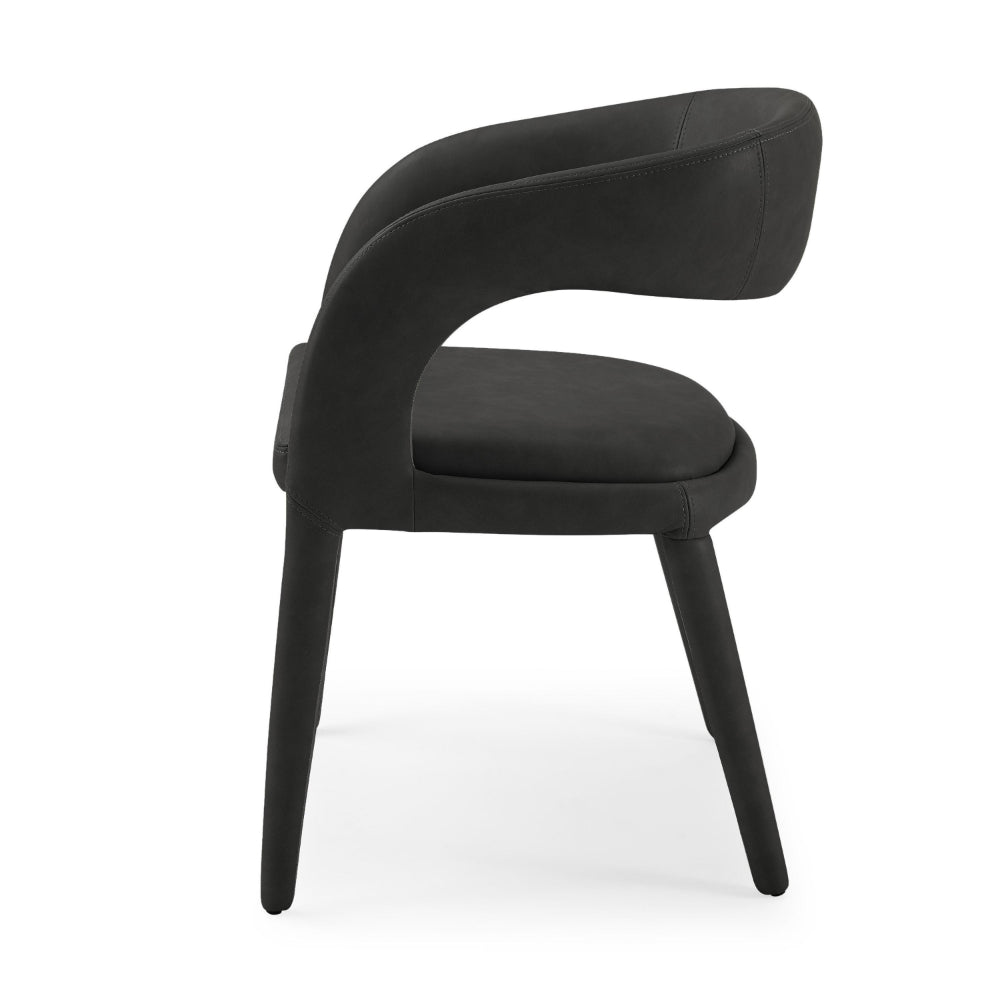 Benjara Cid Taya 24 Inch Dining Chair, Open Back, Cushioned Black Faux Leather