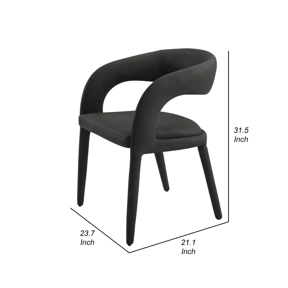 Benjara Cid Taya 24 Inch Dining Chair, Open Back, Cushioned Black Faux Leather