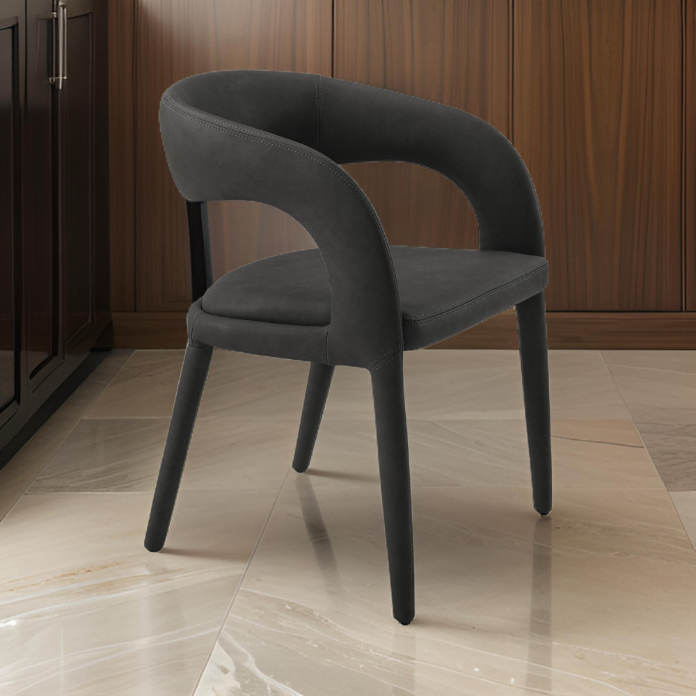 Benjara Cid Taya 24 Inch Dining Chair, Open Back, Cushioned Black Faux Leather
