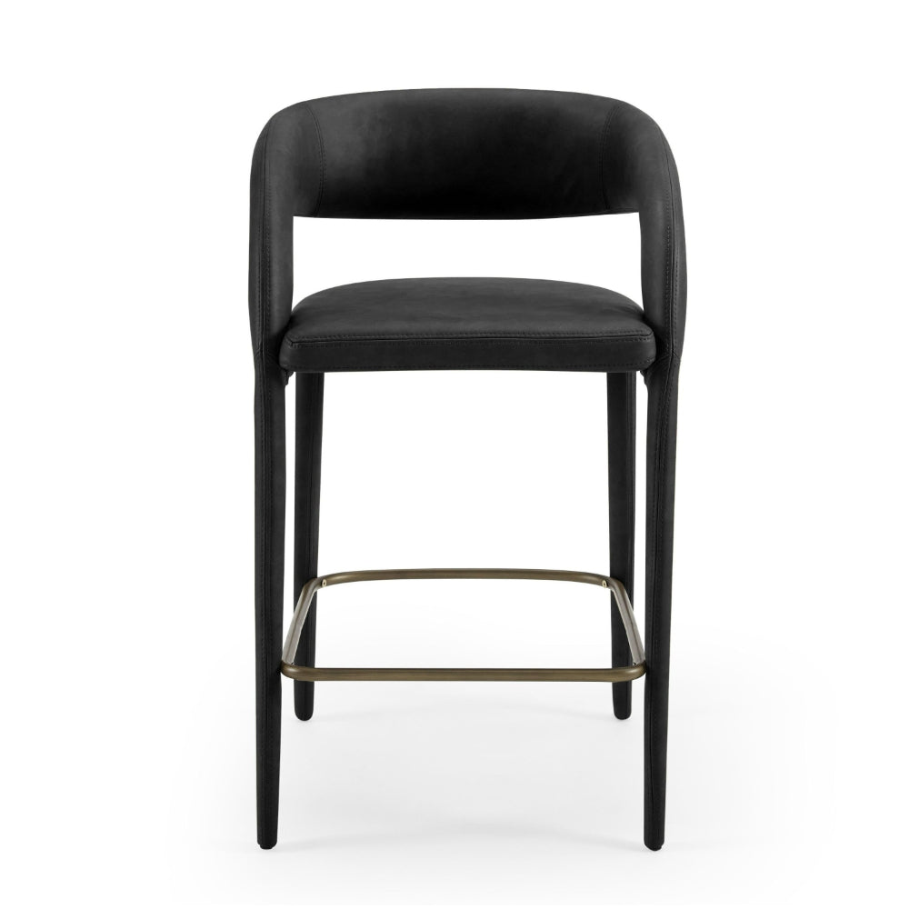 Benjara Cid Taya 26 Inch Counter Stool Chair, Curved Open Back, Black Faux Leather