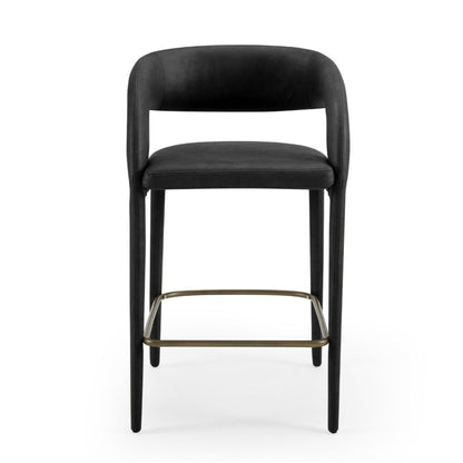 Benjara Cid Taya 26 Inch Counter Stool Chair, Curved Open Back, Black Faux Leather