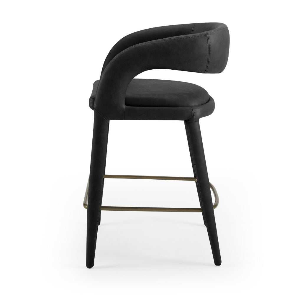 Benjara Cid Taya 26 Inch Counter Stool Chair, Curved Open Back, Black Faux Leather