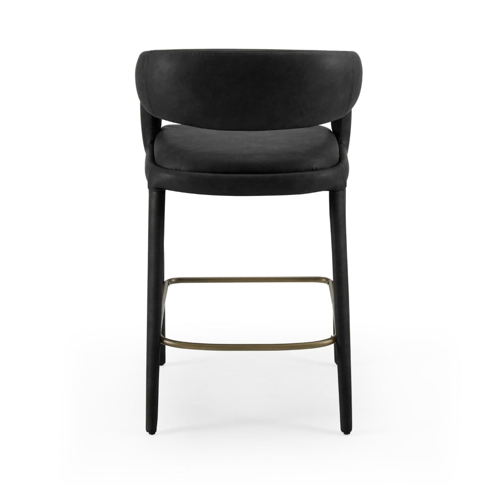 Benjara Cid Taya 26 Inch Counter Stool Chair, Curved Open Back, Black Faux Leather