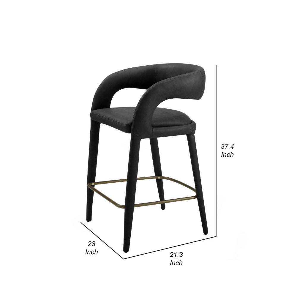 Benjara Cid Taya 26 Inch Counter Stool Chair, Curved Open Back, Black Faux Leather