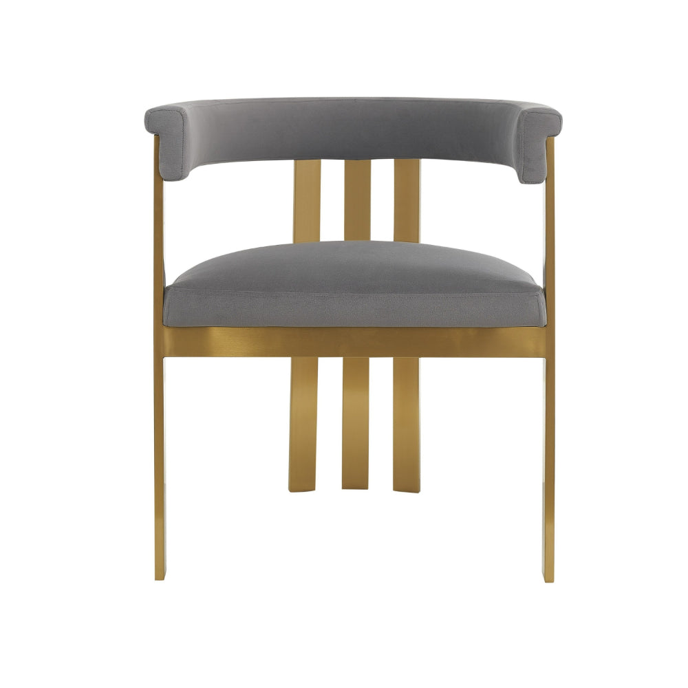 Benjara Cid Tayc 25 Inch Dining Chair, Contemporary Art Gray Velvet, Gold Steel