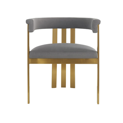 Benjara Cid Tayc 25 Inch Dining Chair, Contemporary Art Gray Velvet, Gold Steel