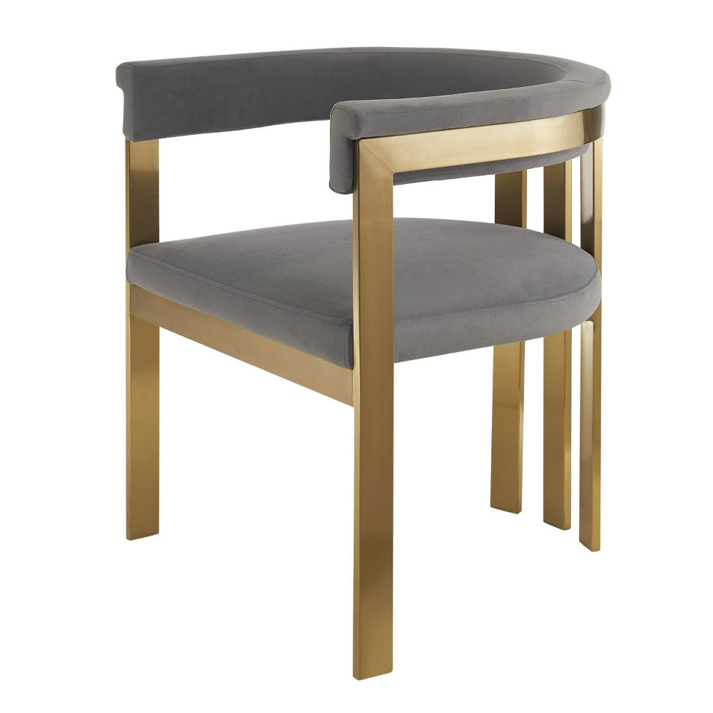 Benjara Cid Tayc 25 Inch Dining Chair, Contemporary Art Gray Velvet, Gold Steel