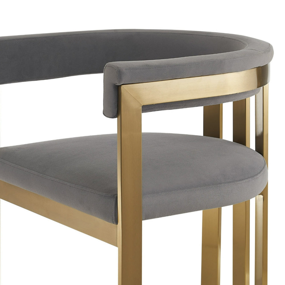 Benjara Cid Tayc 25 Inch Dining Chair, Contemporary Art Gray Velvet, Gold Steel