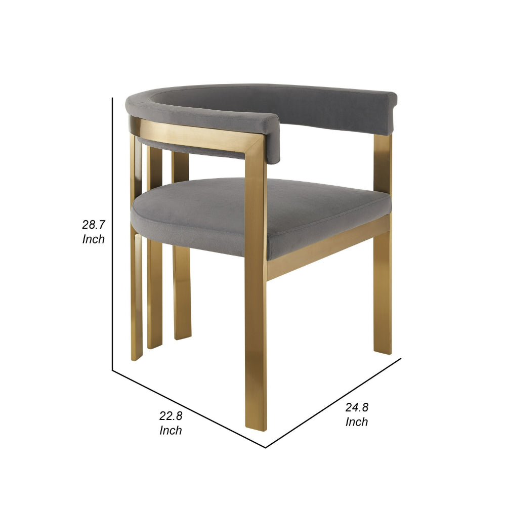 Benjara Cid Tayc 25 Inch Dining Chair, Contemporary Art Gray Velvet, Gold Steel