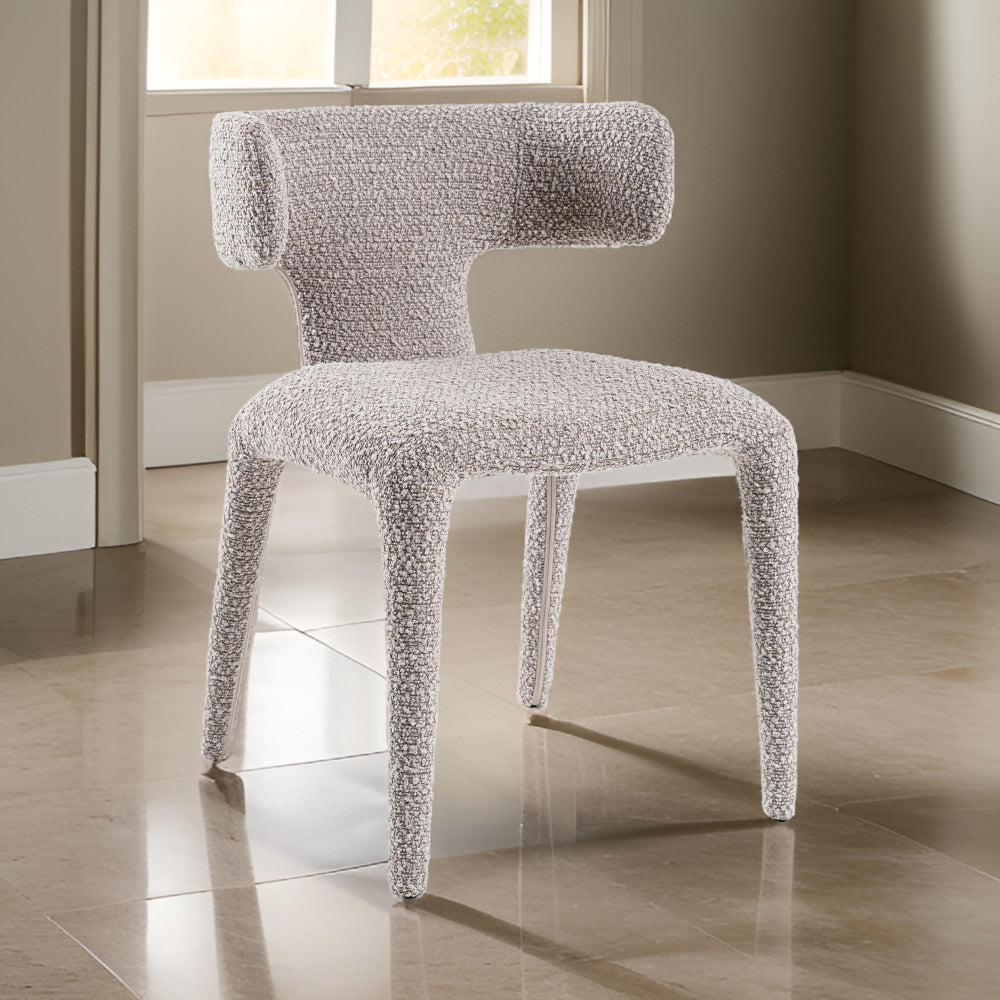 Benjara Cid Eve 21 Inch Dining Chair, Curved Wingback Off White Textured Polyester