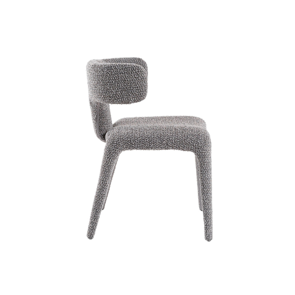 Benjara Cid Eve 21 Inch Dining Chair, Curved Wingback, Gray Textured Polyester