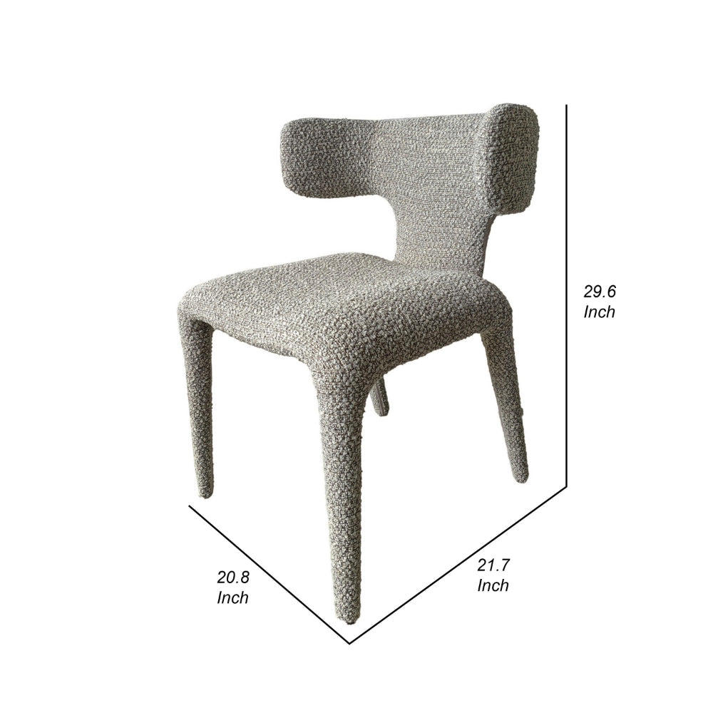 Benjara Cid Eve 21 Inch Dining Chair, Curved Wingback, Gray Textured Polyester
