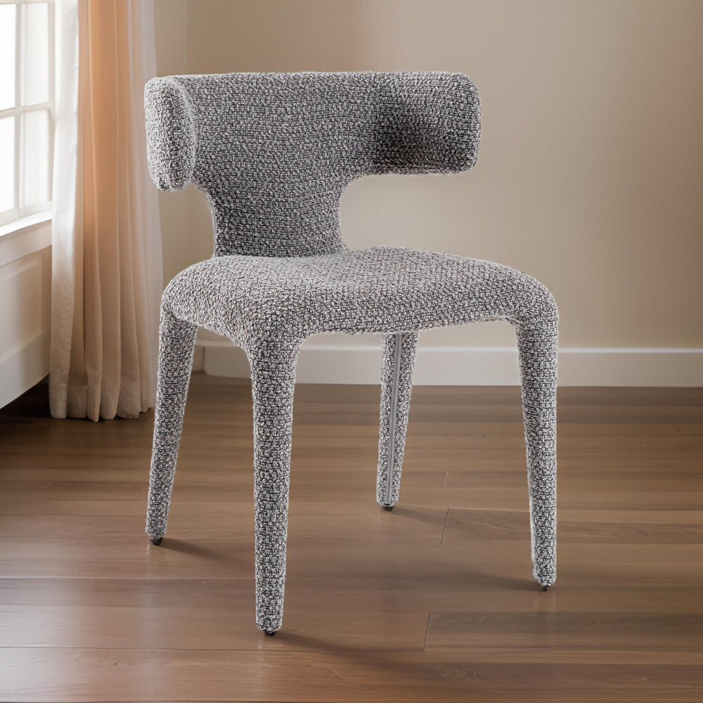 Benjara Cid Eve 21 Inch Dining Chair, Curved Wingback, Gray Textured Polyester